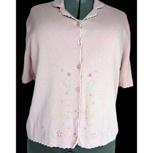 VTG Womens Size Large Embroidered Coquette Feminine Lightweight Cardigan Pink
